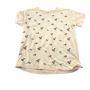 Talbots Women's Small Floral Embroidered T-Shirt 100% Cotton Beige